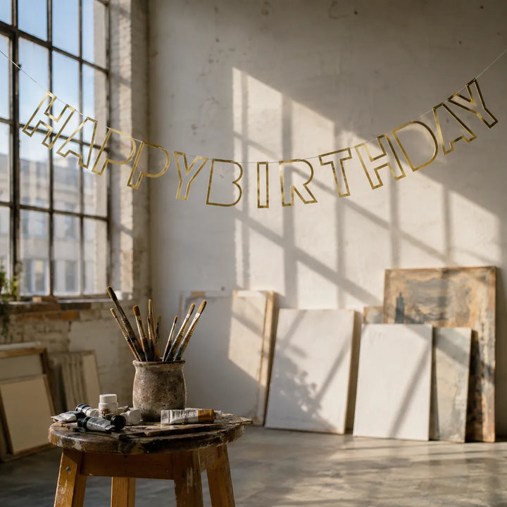 Guirlande Happy Birthday Contour Doré Elégant