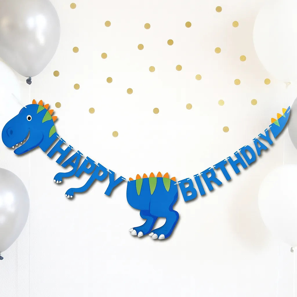 Guirlande Happy Birthday Dinosaure Bleu Original Enfant