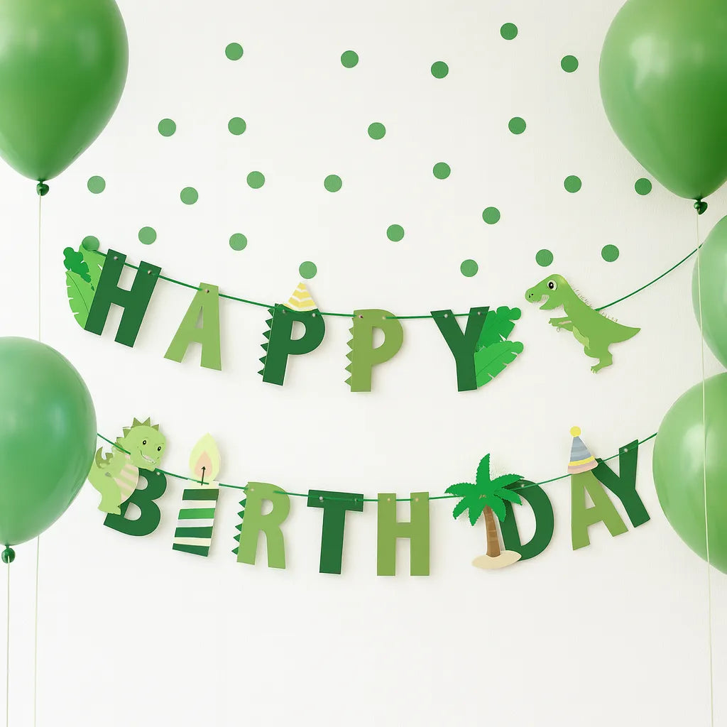 Guirlande Happy Birthday Dinosaure Vert Original