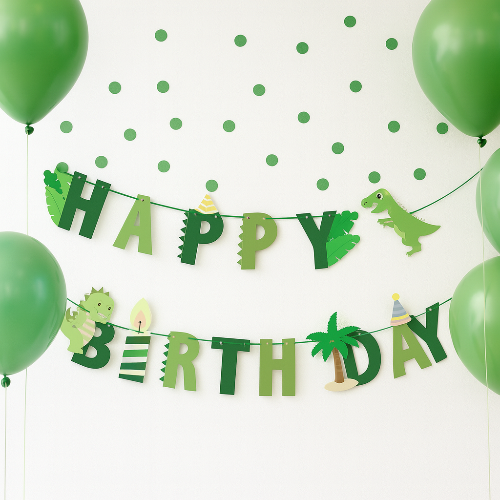 Guirlande Happy Birthday Dinosaure Vert Original