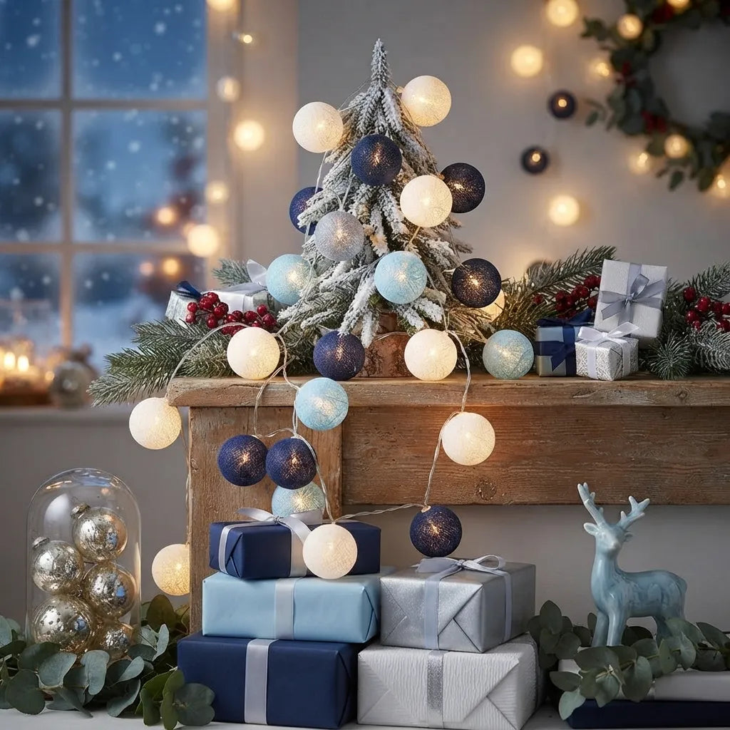 Guirlande Lumineuse Boules Bleues Minimaliste