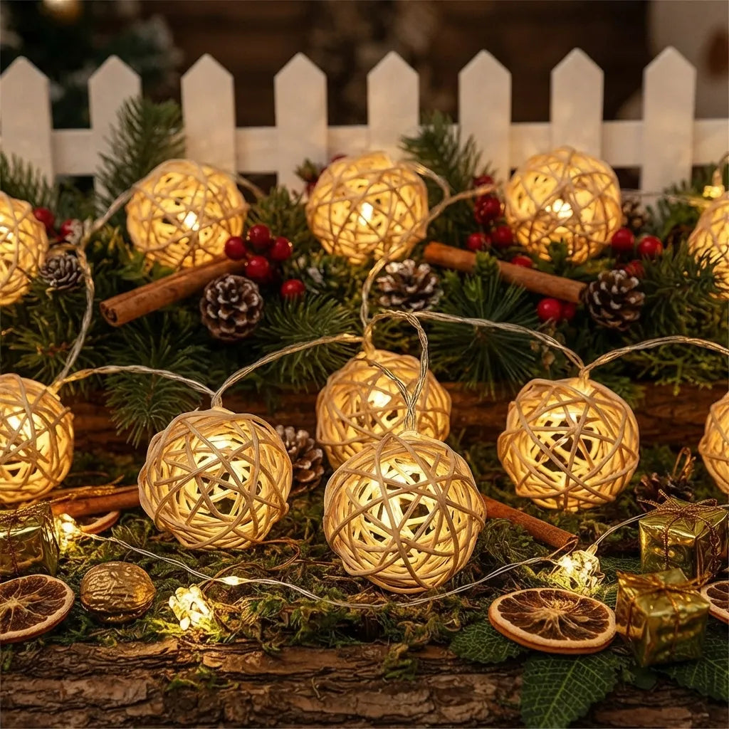 Guirlande Lumineuse Boules en Rotin Stylée