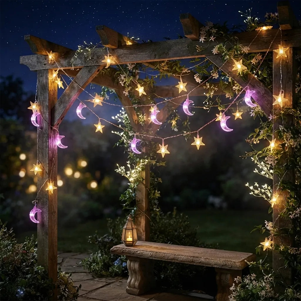 Guirlande Lumineuse Etoile et Lune Colorée Moderne