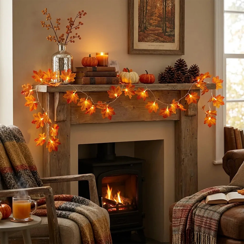 Guirlande Lumineuse Feuilles d’Erables Dégradés Halloween chaleureuse