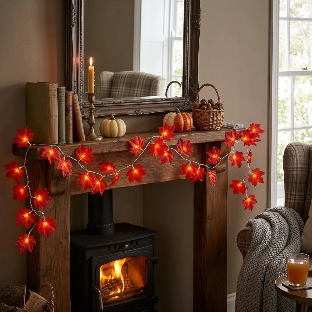 Guirlande Lumineuse Feuilles d’Erables Rouge Halloween chaleureuse