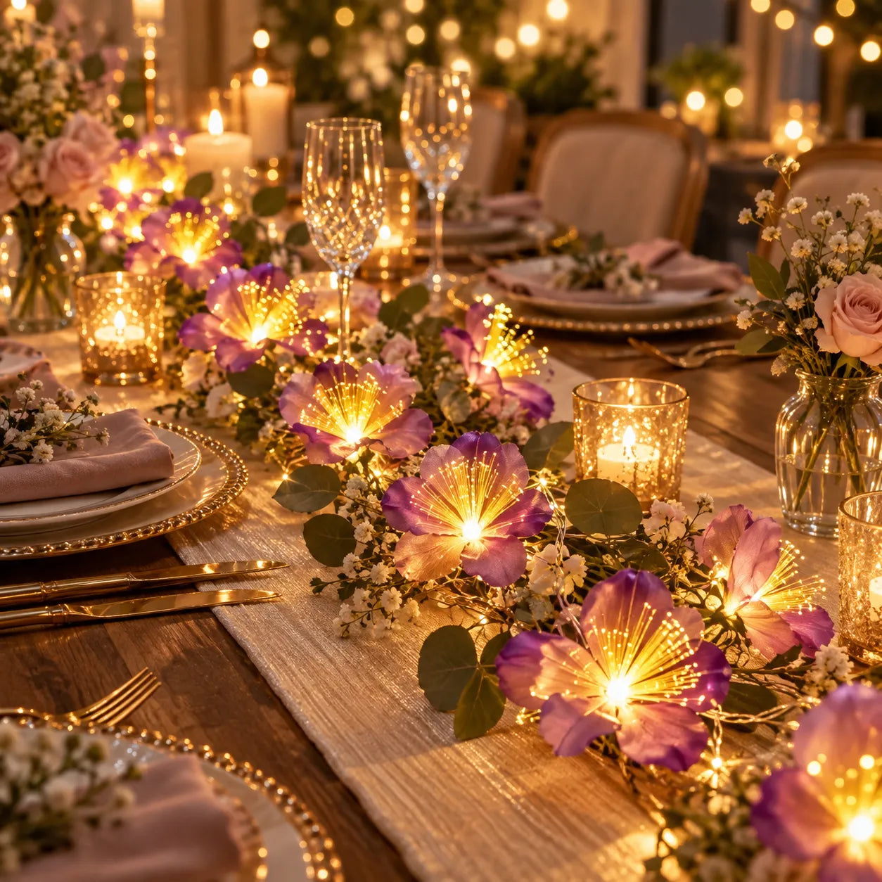 Guirlande Lumineuse à Fleurs Violettes romantique