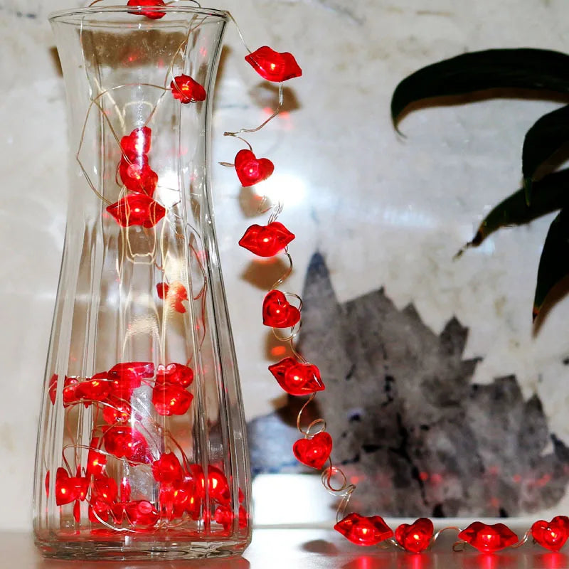 Guirlande Lumineuse Saint-Valentin Cœurs Rouge Chic