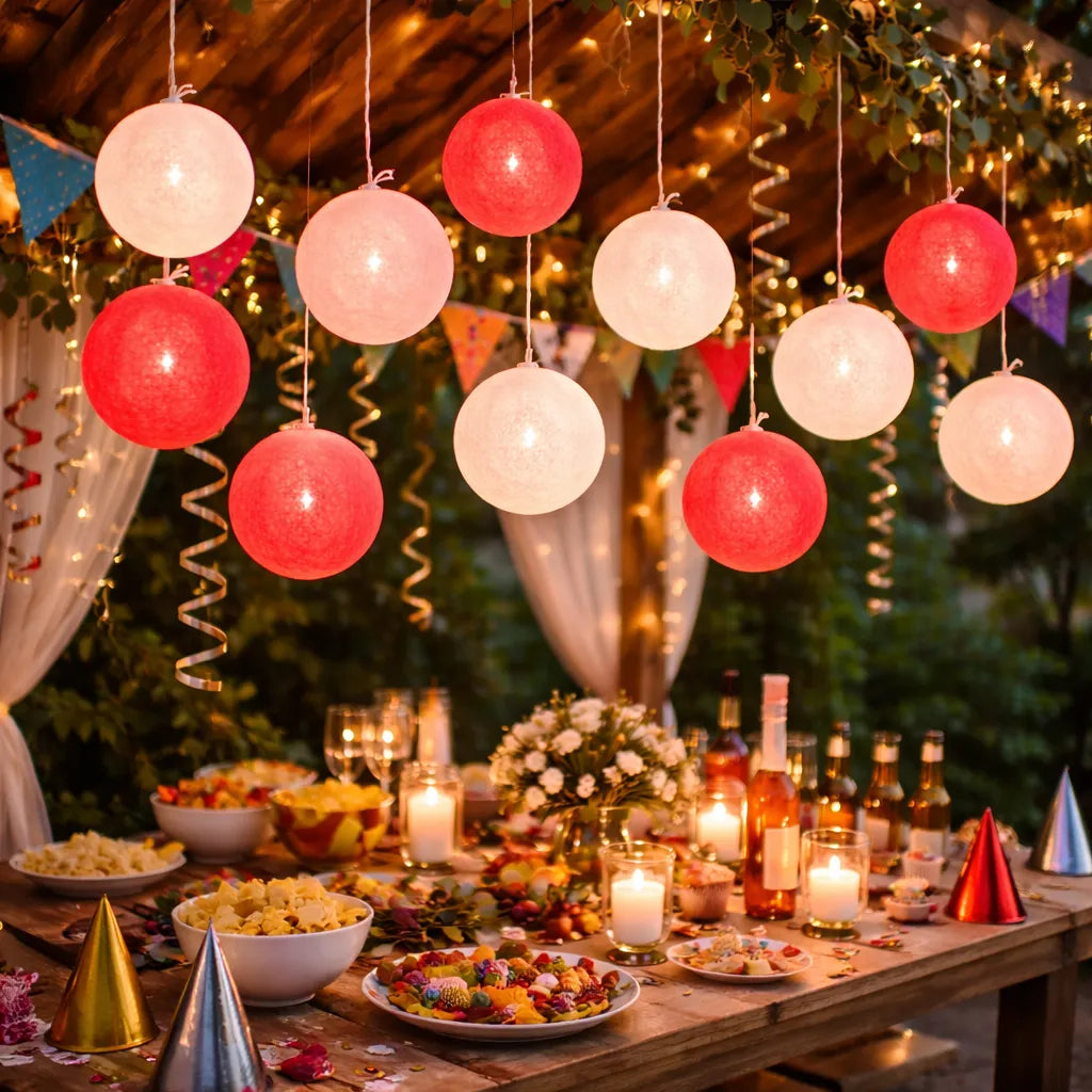 Guirlande Lumineuse de Boules Blanches et Rouges 