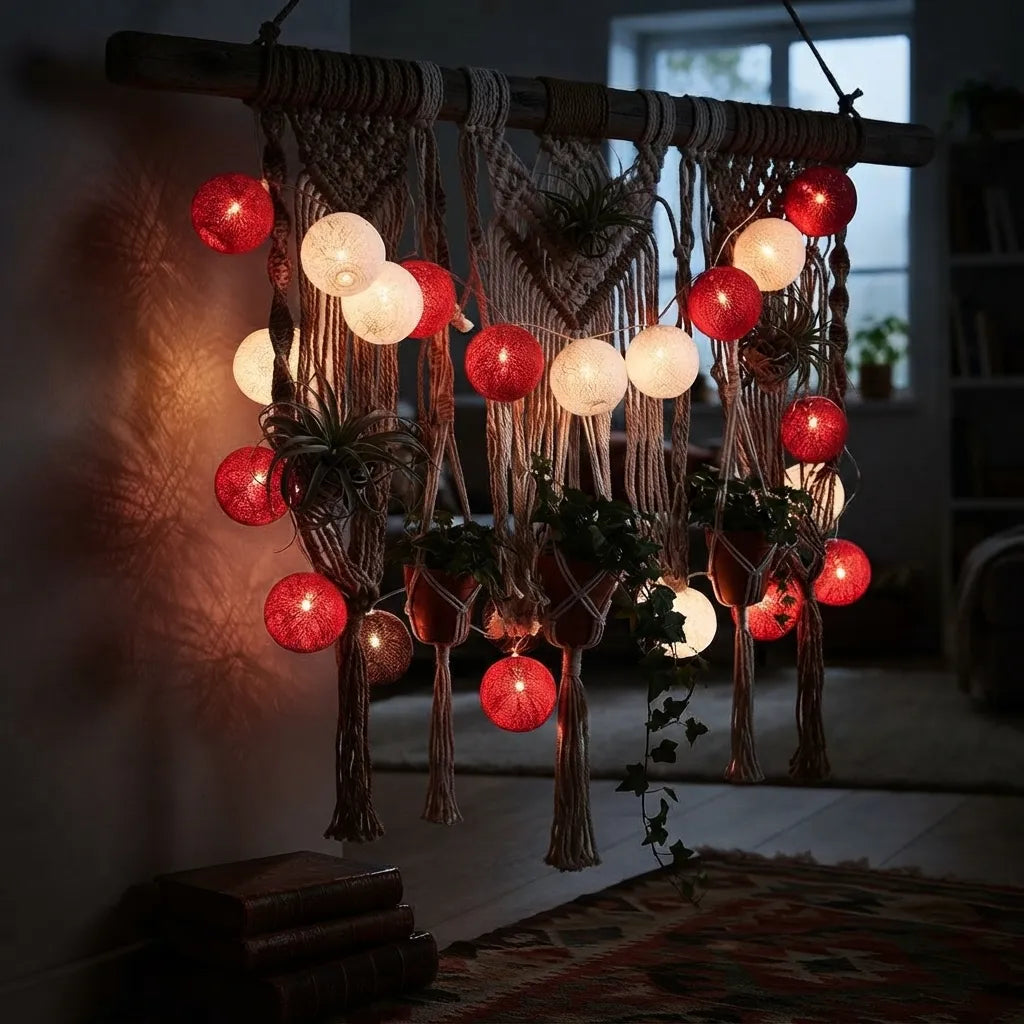 Guirlande Lumineuse de Boules Blanches et Rouges Minimaliste