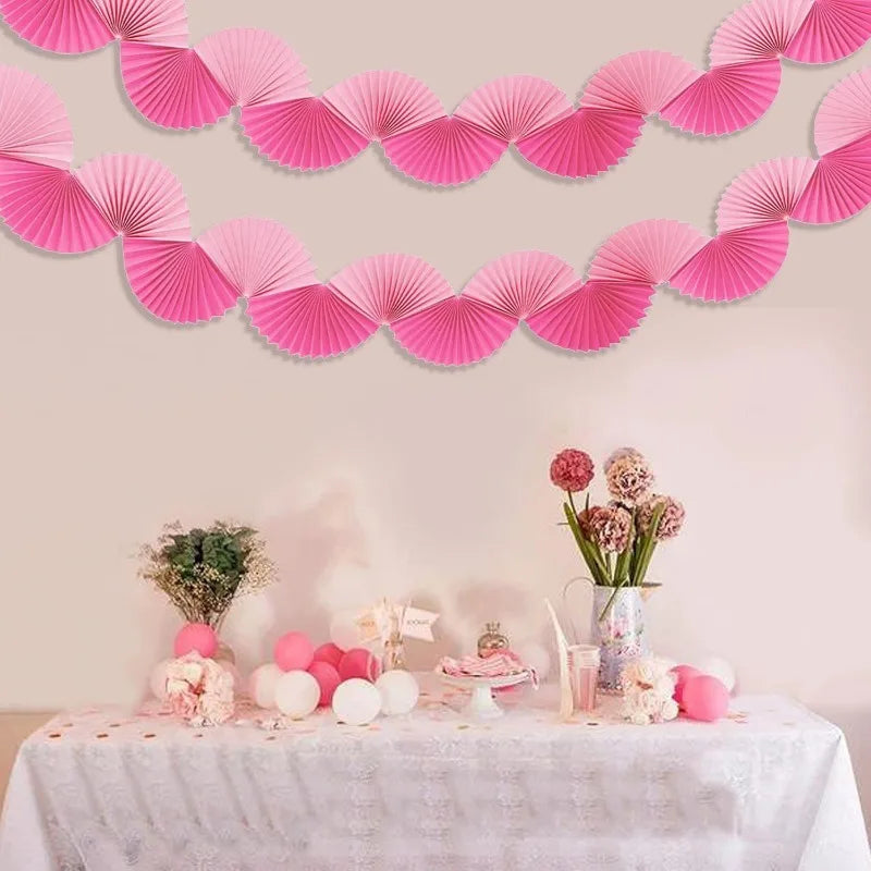 Guirlande Papier Eventails Roses Minimaliste