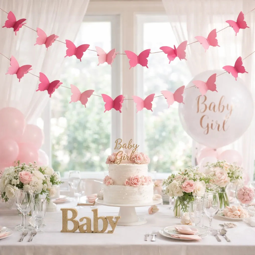 Guirlande Papillons 3D Papiers Roses Design