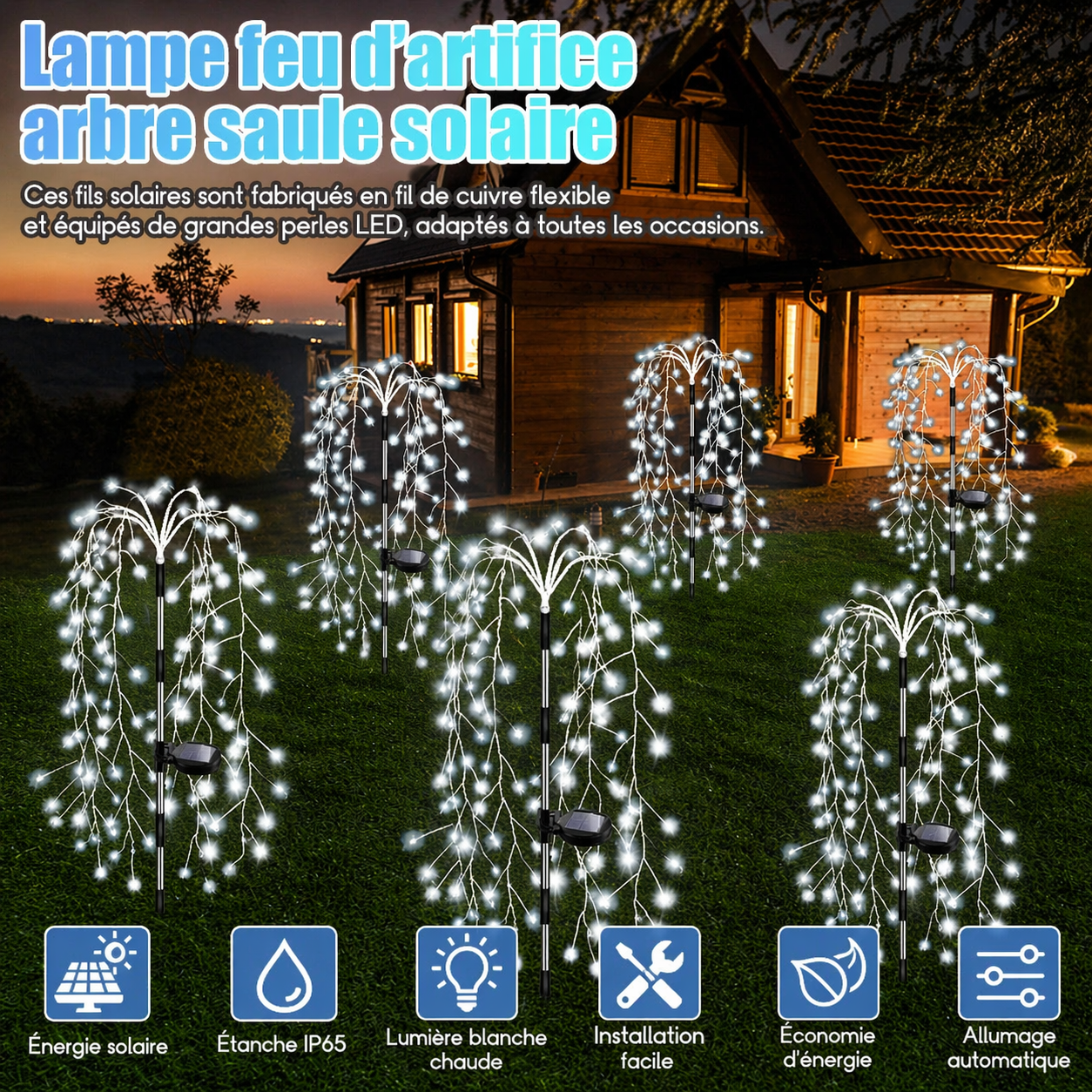 Guirlande Piquet Feu d'Artifice Blanc LED