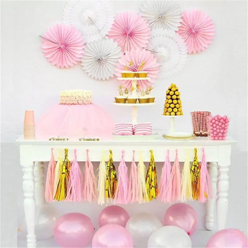Guirlande Pompons Rose Et Or Princesse