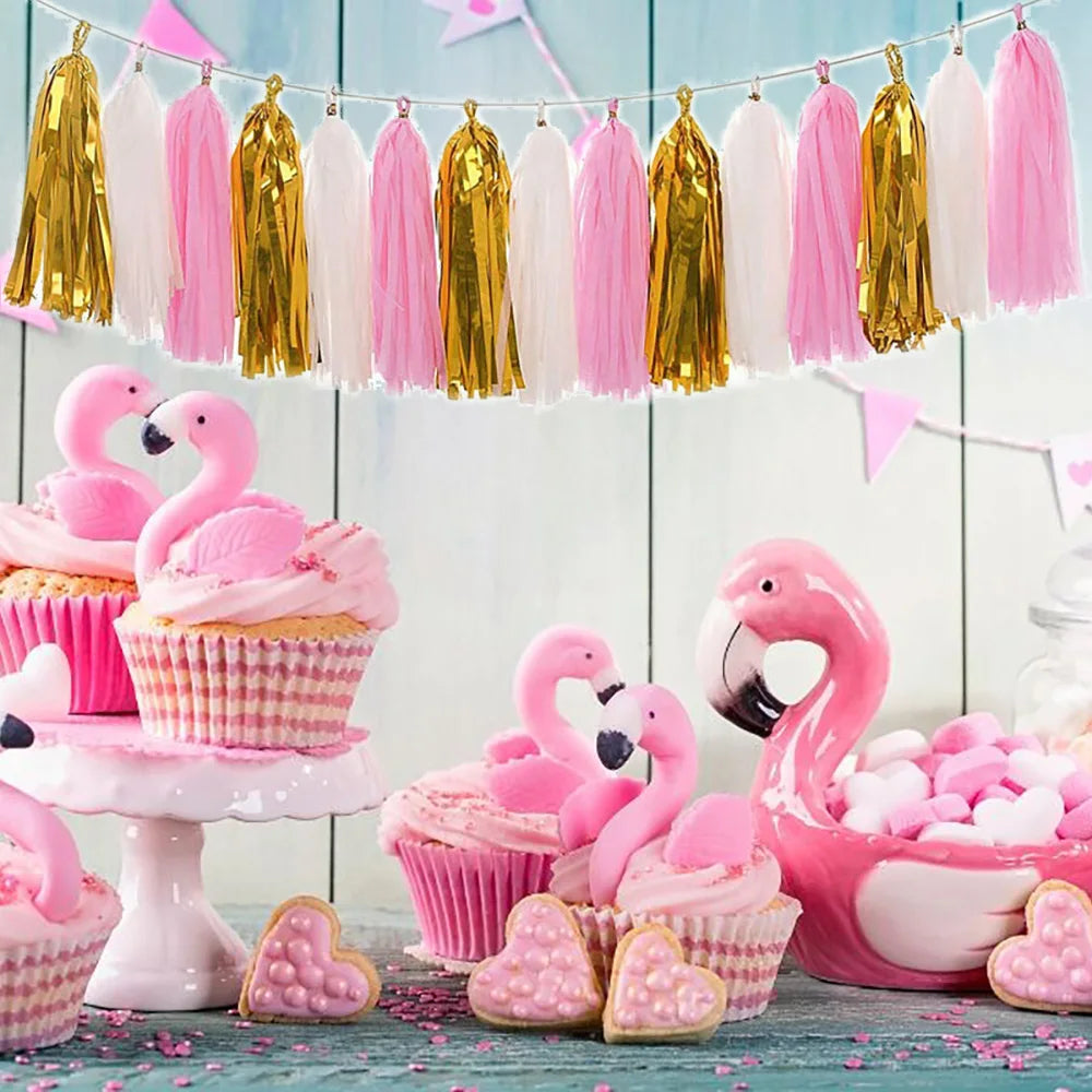 Guirlande Pompons Rose Et Or tendance Jolie