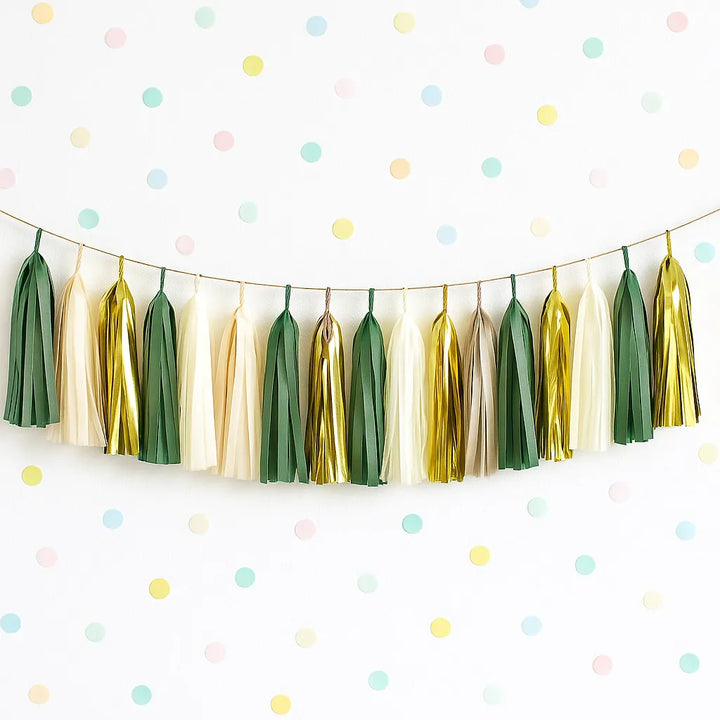 Guirlande Pompons Verte Et Dorée