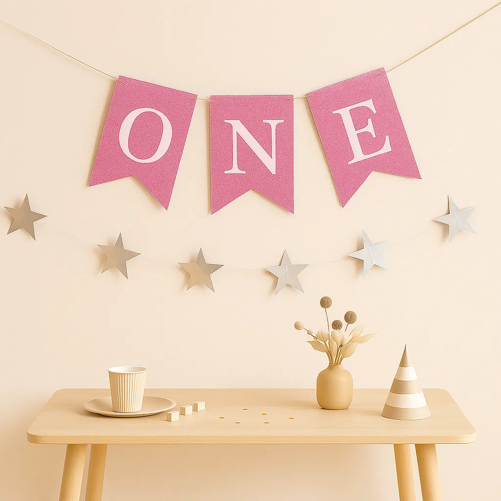 Guirlande Premier Anniversaire Rose Pailletée