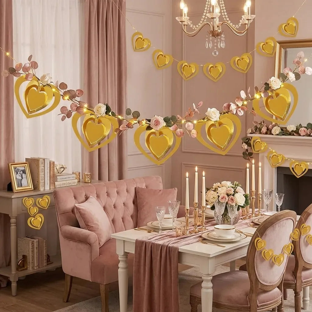 Guirlande Saint-Valentin Cœurs Dorés Décorative