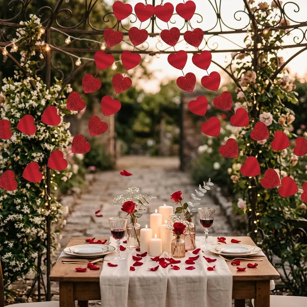 Guirlande Saint-Valentin Cœurs Rouges Brillantes