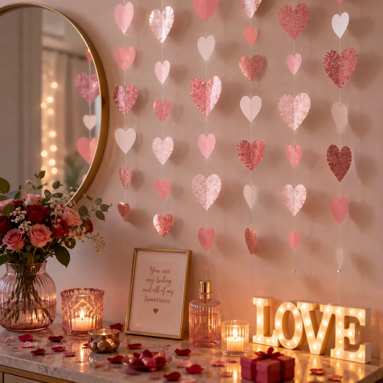 Guirlande Saint-Valentin Rose romantique