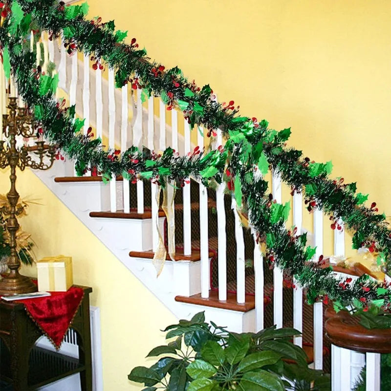 Guirlande de Noël Houx Blanc et  Vert Légère