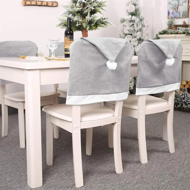 Housse de Chaise Chapeau Noël Grise Moderne