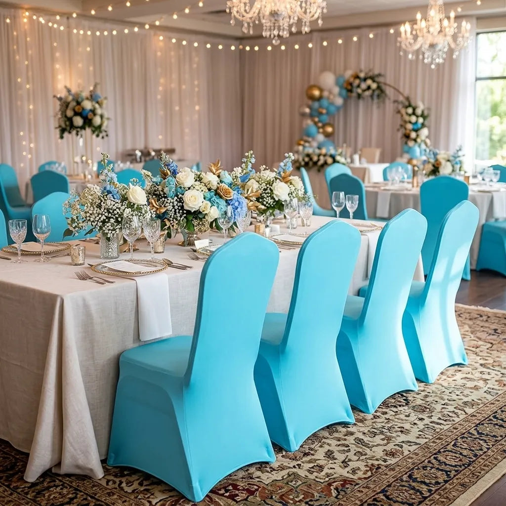 Housse de Chaise Mariage Bleue Extensible Elégante