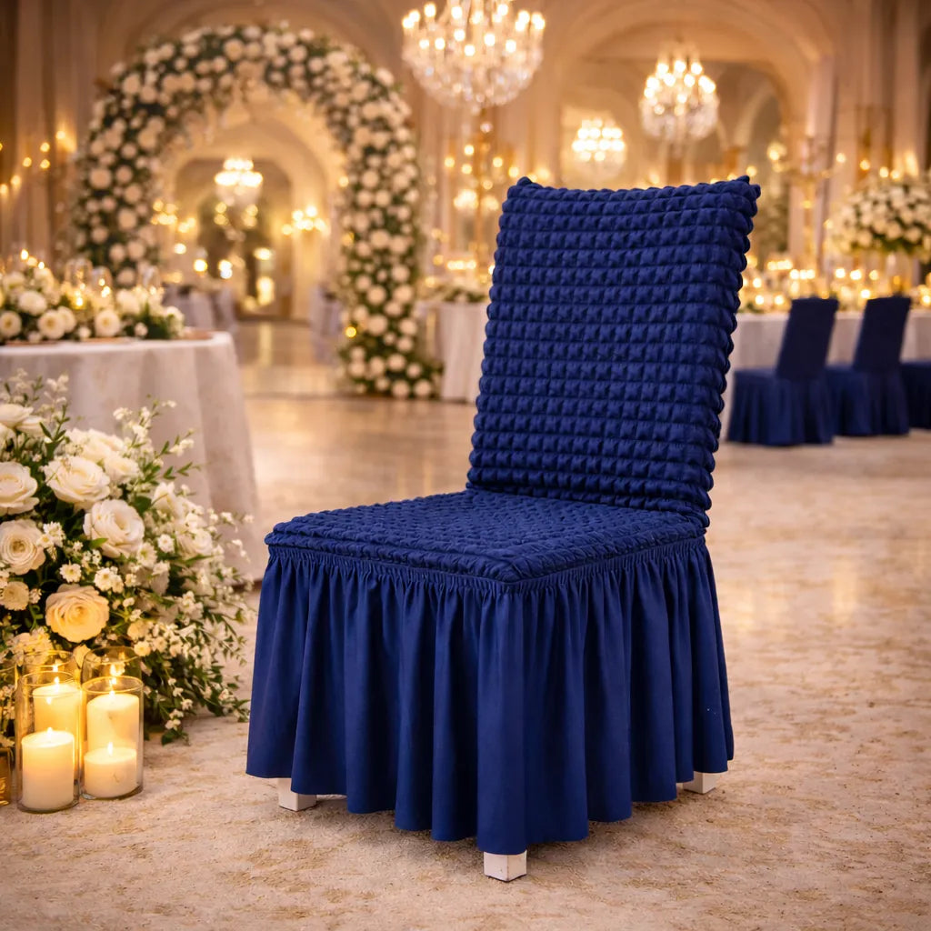 Housse de Chaise Mariage Bleue à Jupe