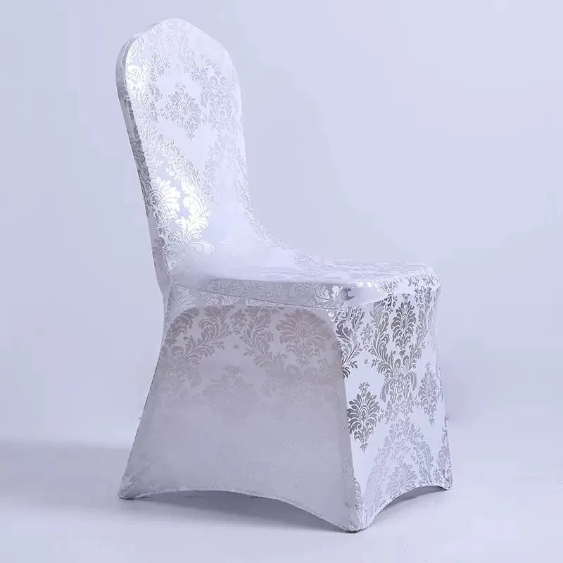 Housse de Chaise Mariage Extensible Blanc et Argenté Chic