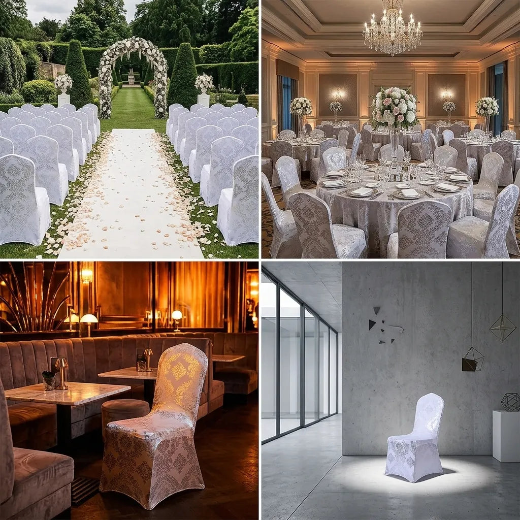 Housse de Chaise Mariage Extensible Blanc et Argenté Unique