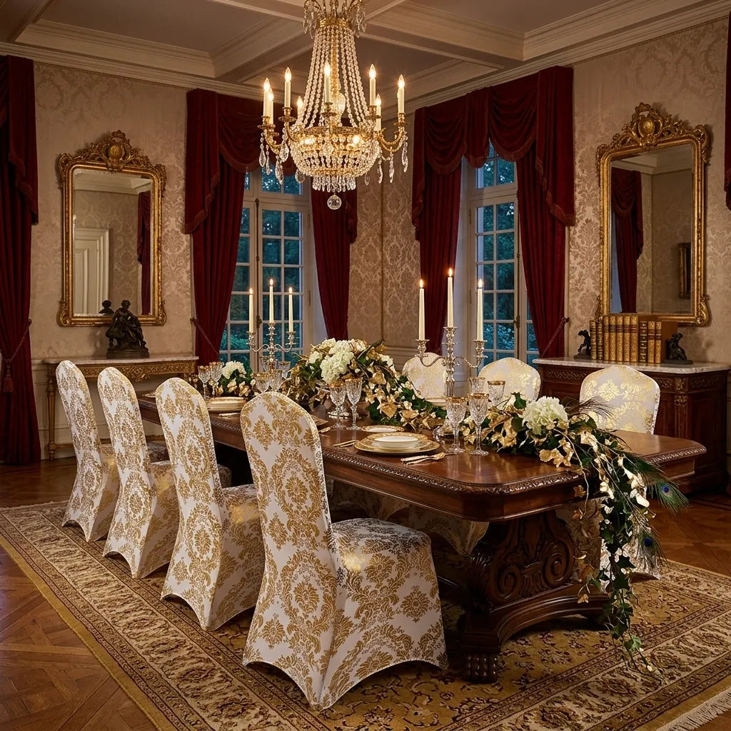 Housse de Chaise Mariage Extensible Dorée Chic
