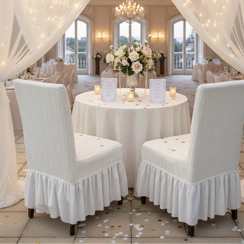 Housse de Chaise Mariage Texturée avec Jupe