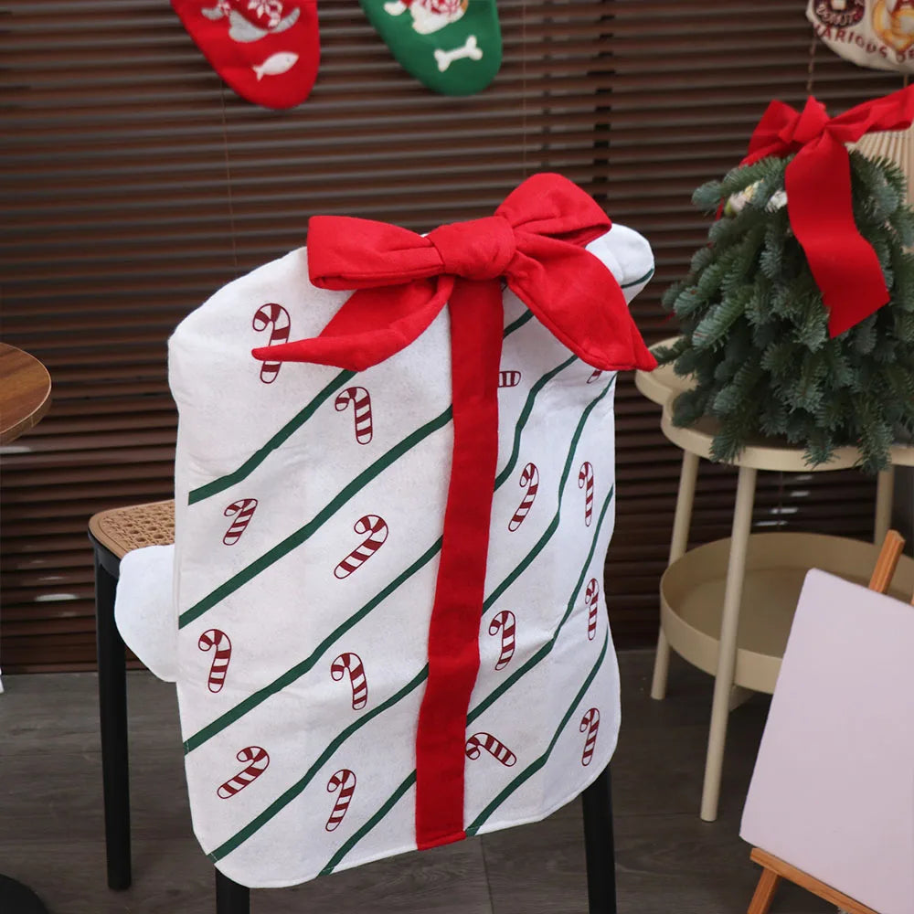 Housse de Chaise Noël Cadeau Blanc Traditionnel