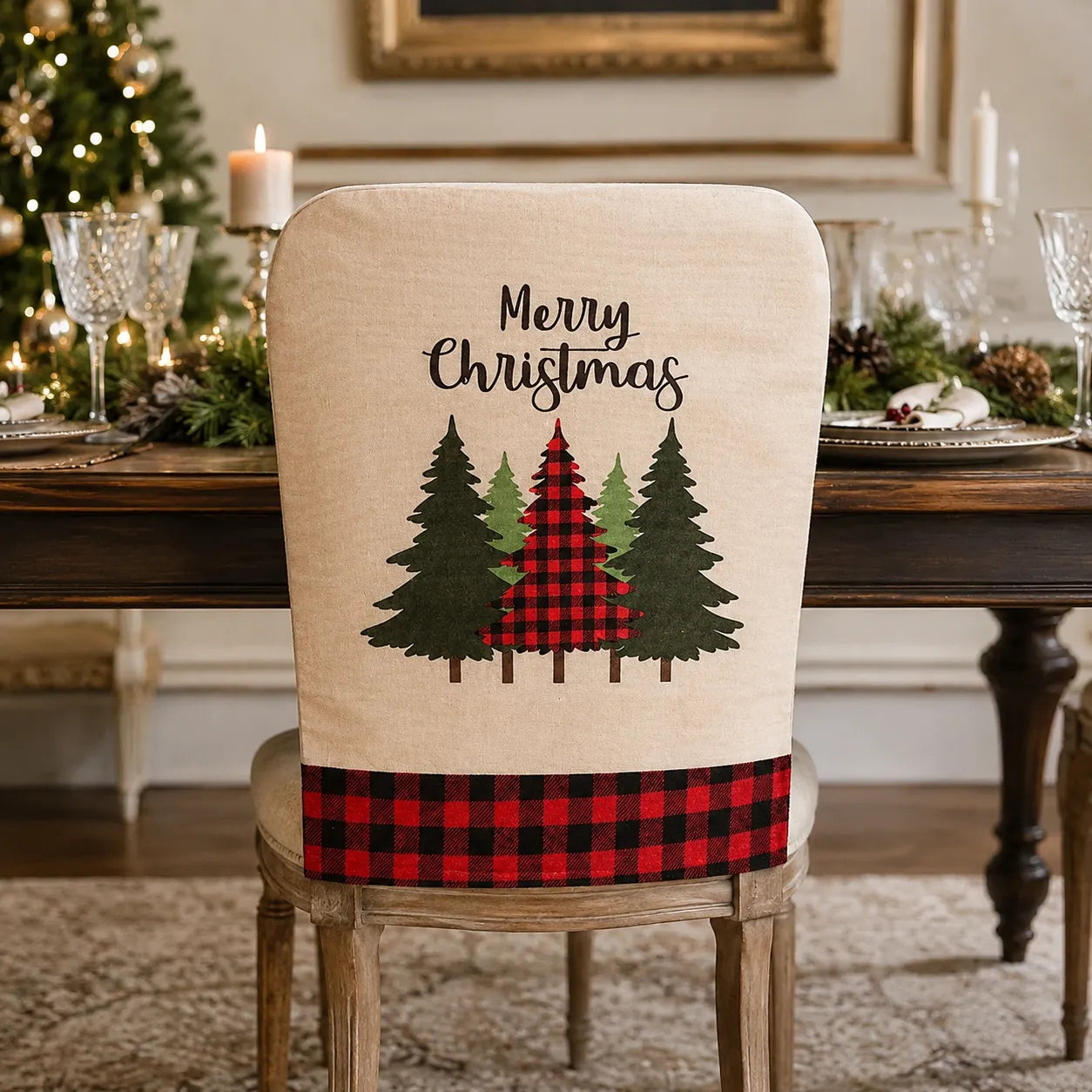 Housse de Chaise Sapins de Noël Pratique