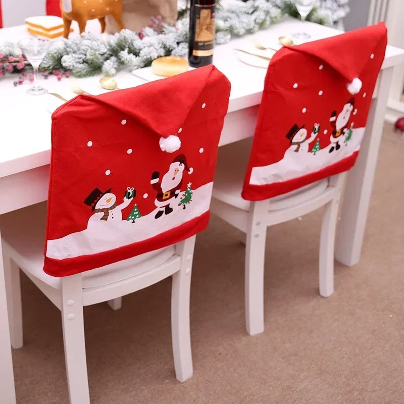 Housse de Dossier de Chaise Bonhomme de Neige Rouge
