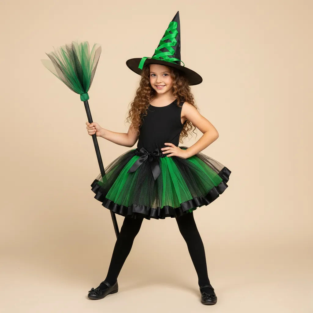 Jupe en Tulle Verte pour Fillette Sorcière