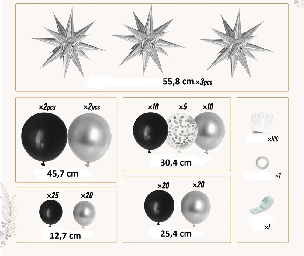 Kit Arche Ballons Argenté et Noir Design