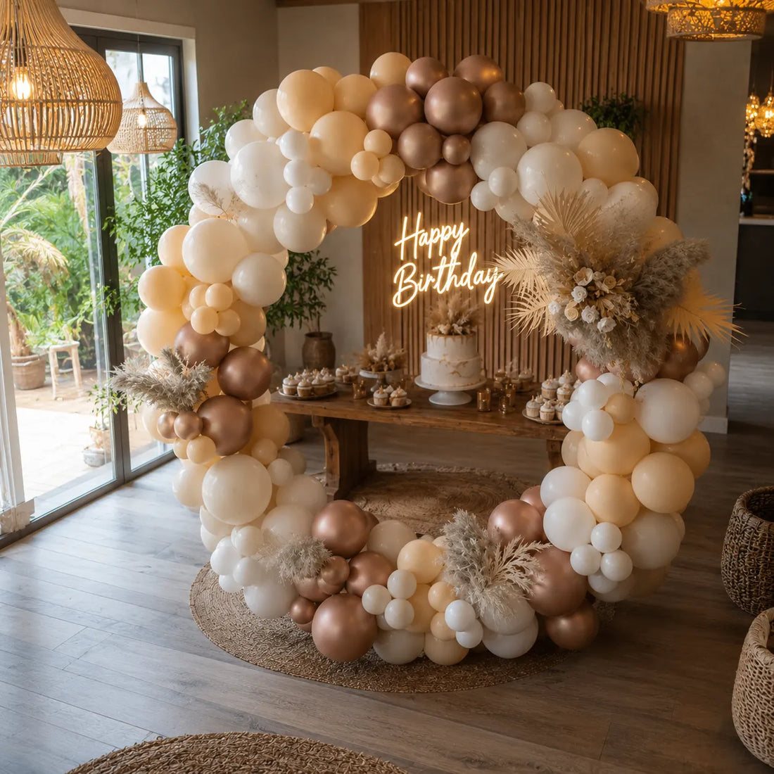 Kit Ballons Anniversaire Arc Tons Beige Pratique