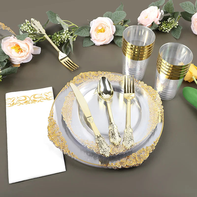 Kit Jetable Transparent Élégant Or