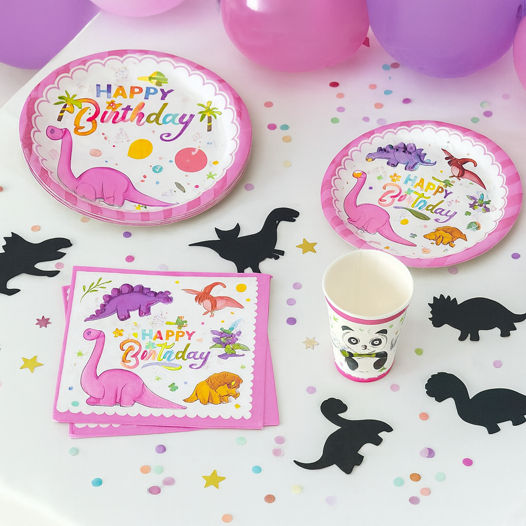 Kit Vaisselle Dinosaure Rose