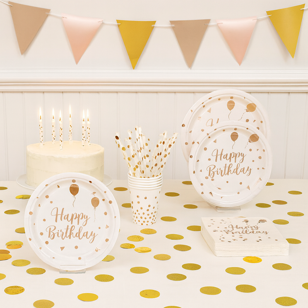 Kit Vaisselle Happy Birthday Blanc