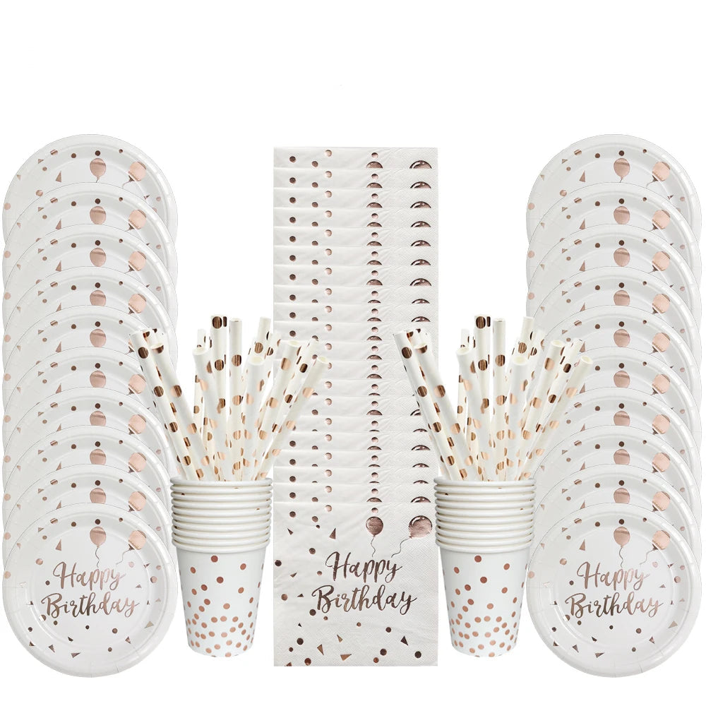 Kit Vaisselle Happy Birthday Blanc Unique