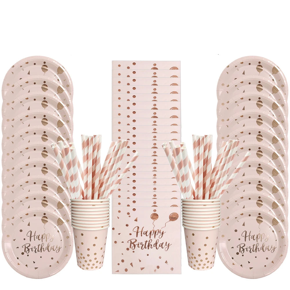 Kit Vaisselle Happy Birthday Rose Girly