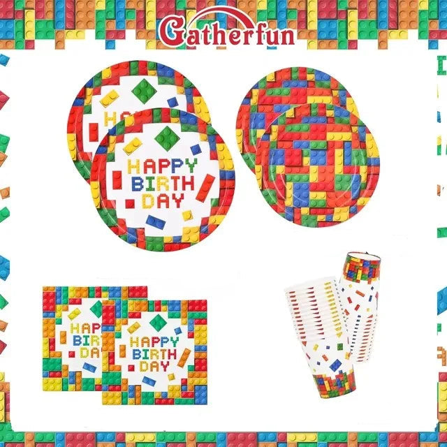 Kit Vaisselle Jetable Bloc de Construction Unique