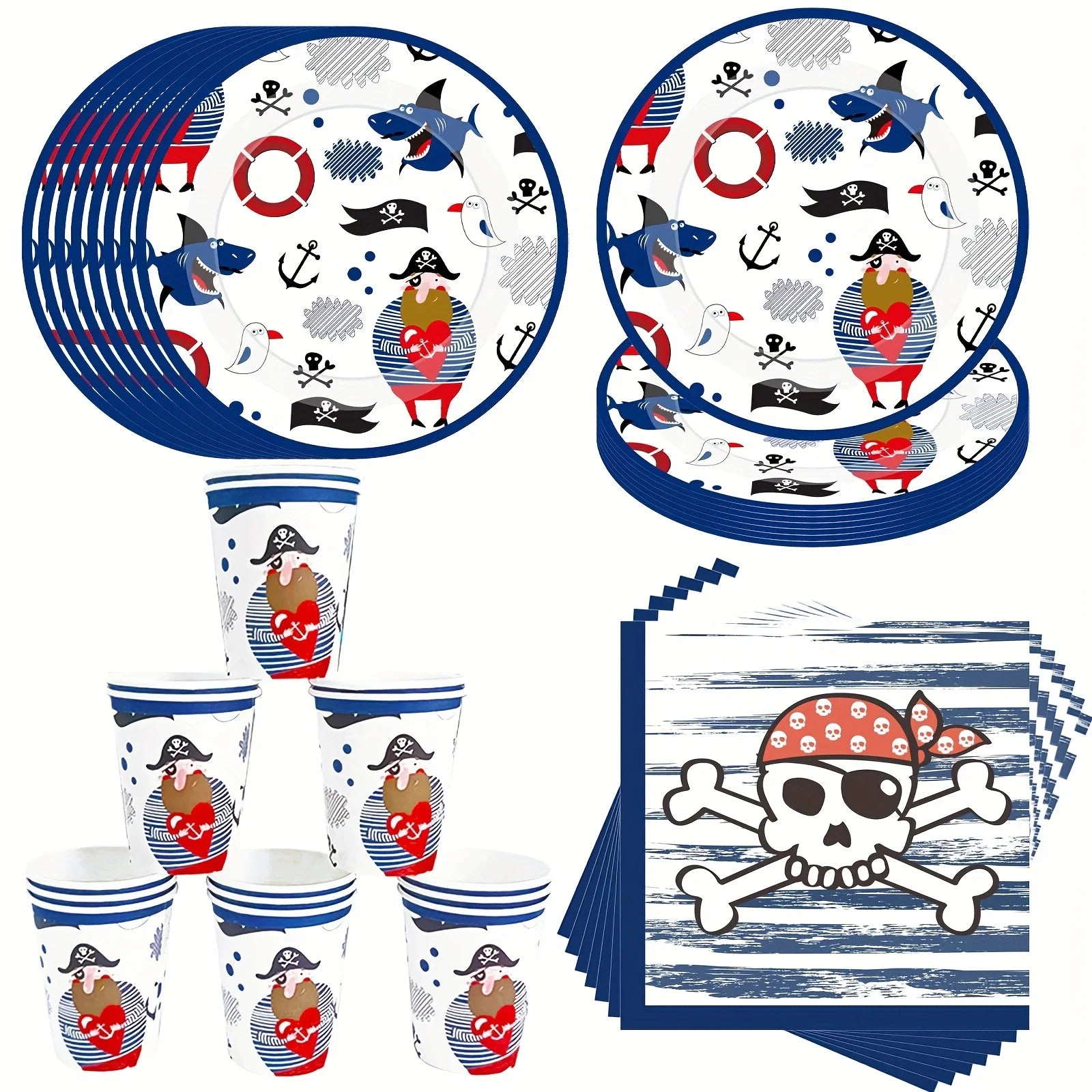Kit Vaisselle Pirate Bleu Papier 