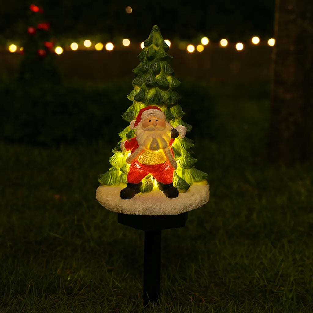 Lampe Solaire Jardin Sapin et Père Noël