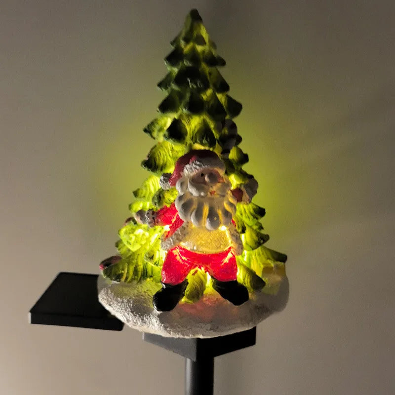 Lampe Solaire Jardin Sapin et Père Noël Minimaliste