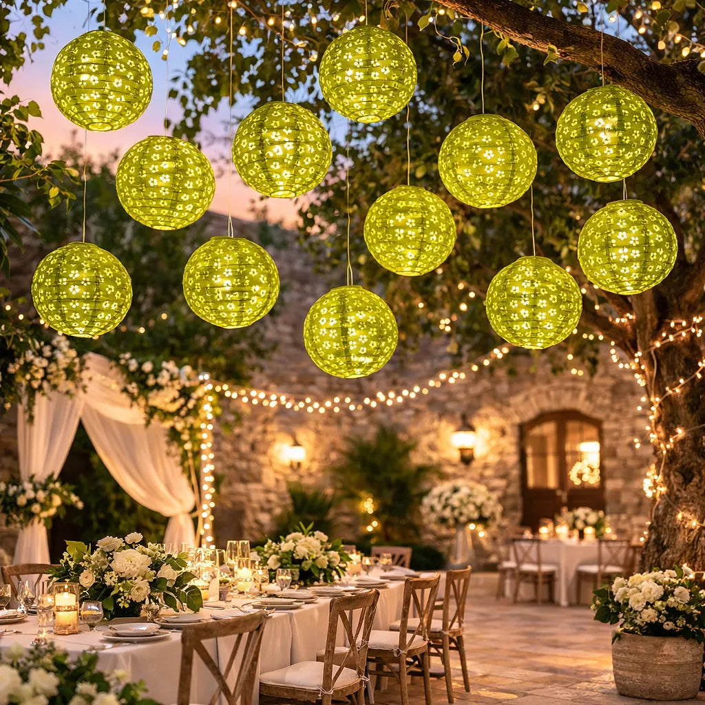 Lampion Déco Mariage Vert Ajouré