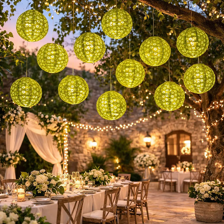 Lampion Déco Mariage Vert Ajouré