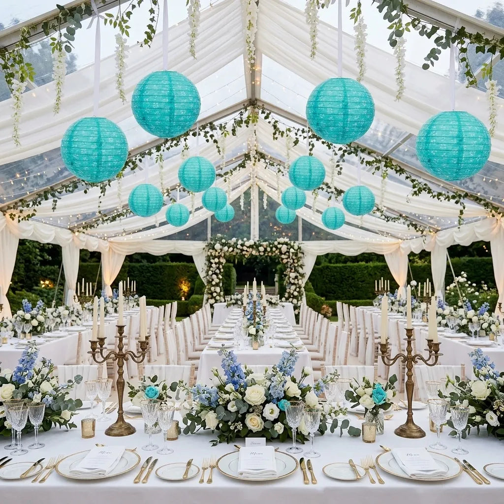 Lampion Mariage Bleu Ajouré Minimaliste