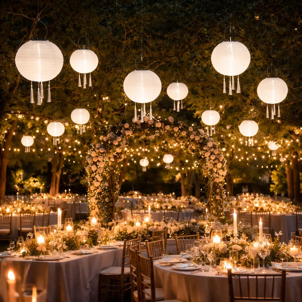 Lampion Mariage Lumineux Blanc en Nylon